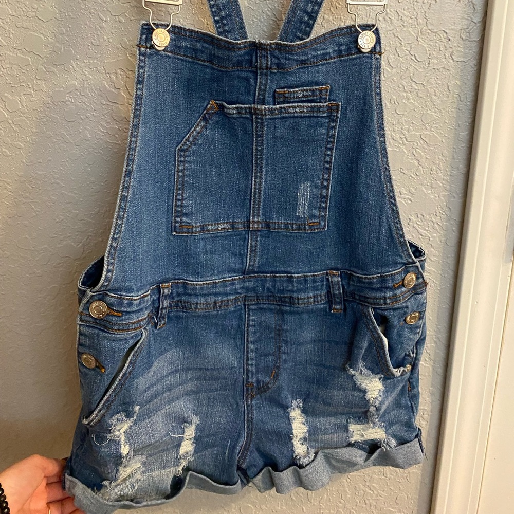 Denim overall shorts